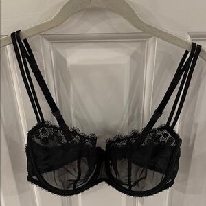 Chantelle Black Lace Balconette Bra with Floral Design